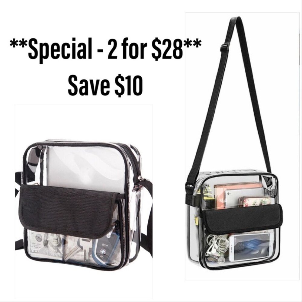 SPECIAL - 2/Pack - Clear Crossbody Bag - Stadium Events / Security - SZ LG